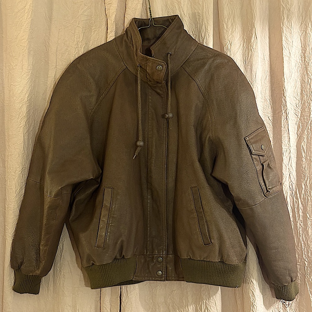 Vintage Copper Key Men’s Leather Bomber Jacket